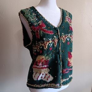 1998 Y2k Heirloom Collectables Medium, Embroidered Knit Christmas Vest, 90s